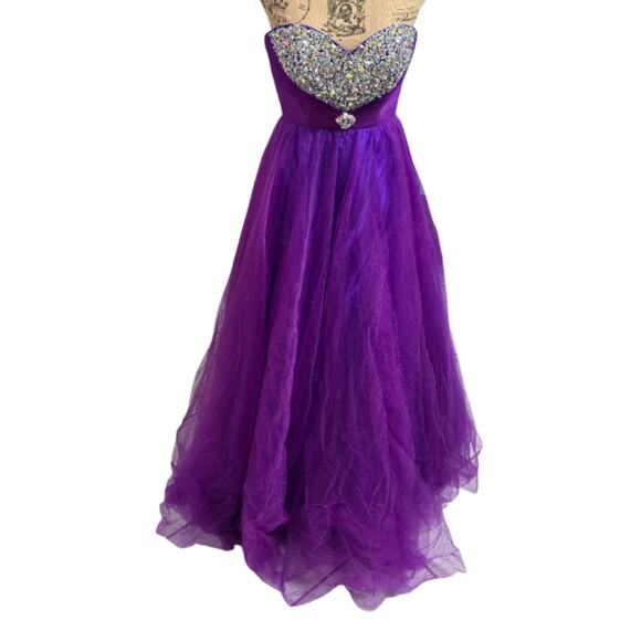 Cecily Brown Beaded Strapless Sweetheart Neck Ballgown Maxi Tulle Party Prom XS - Picture 1 of 16